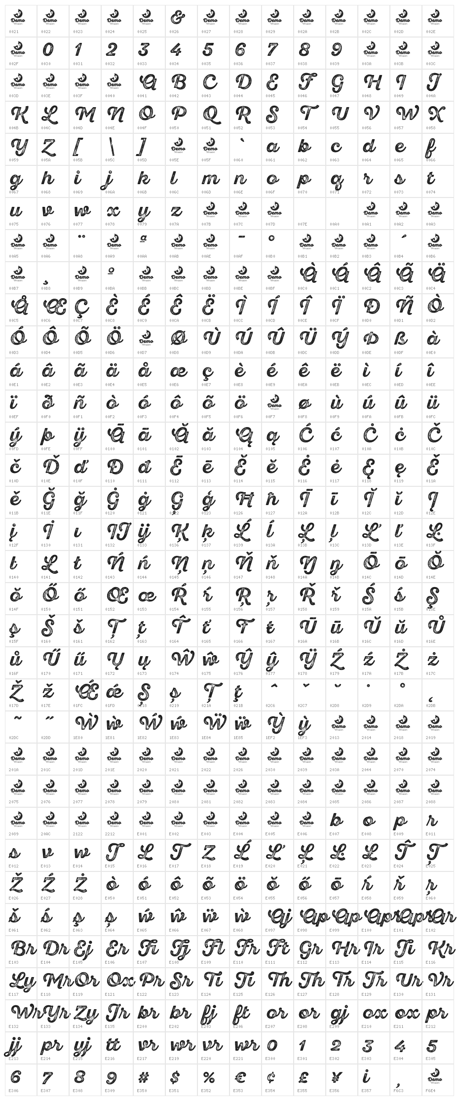 SantEliaRoughAlt-BoldThrDMO Character Map