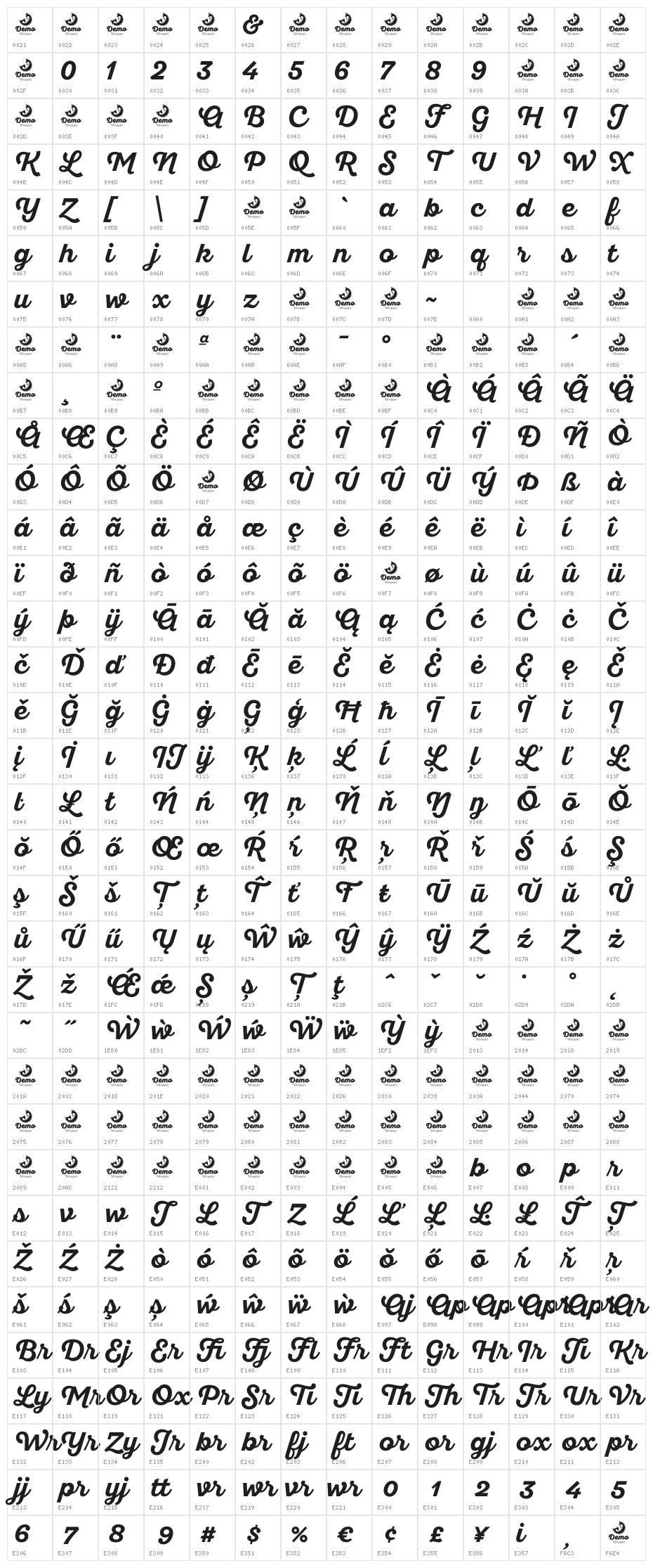 SantEliaScript-BoldDMO Character Map