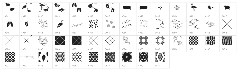 SassafrassyPatterns Character Map