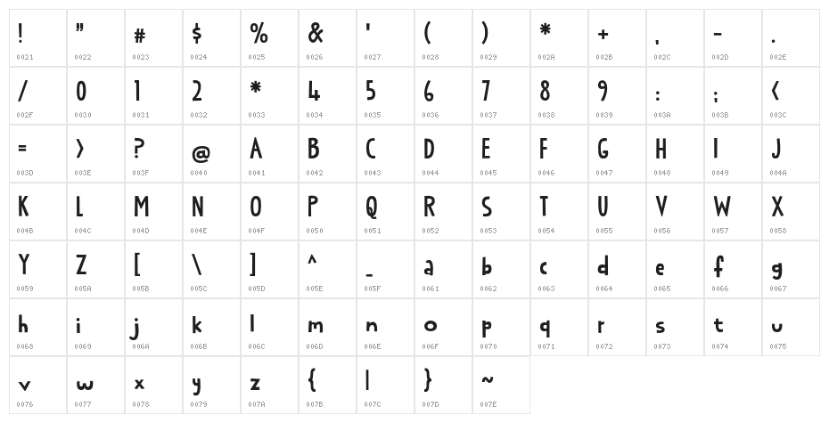 Satin Blues DEMO Regular Character Map