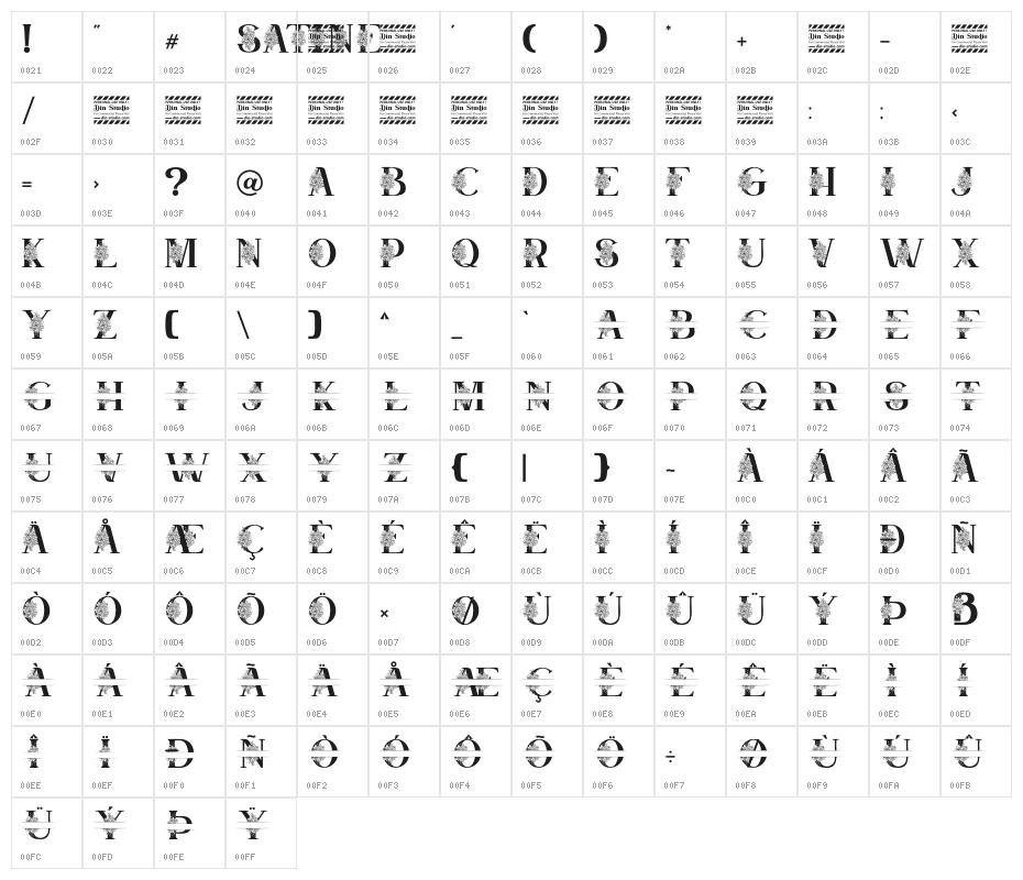 Satine Personal Use Character Map