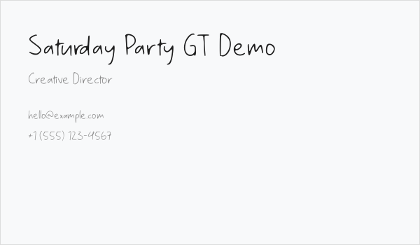 Saturday Party GT Demo Business Card