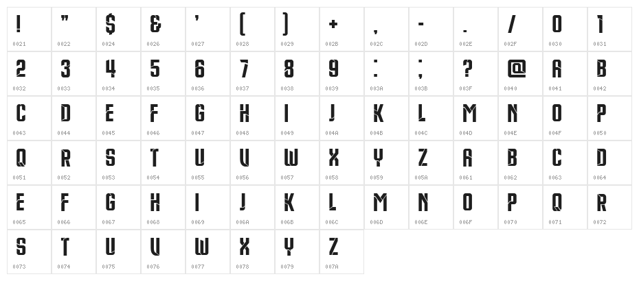 Sausage Master Book Condensed Regular Character Map