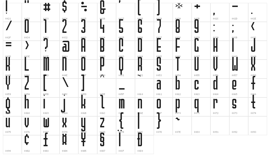 Saville Row NBP Character Map