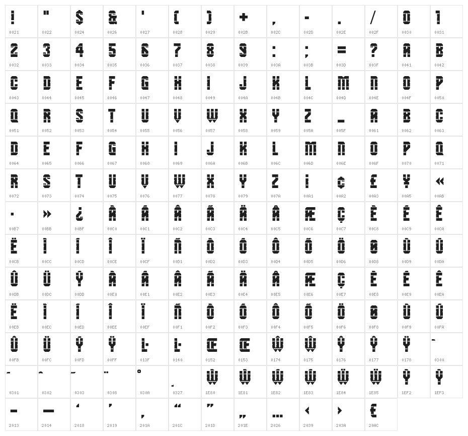 SB Revolver Regular Character Map