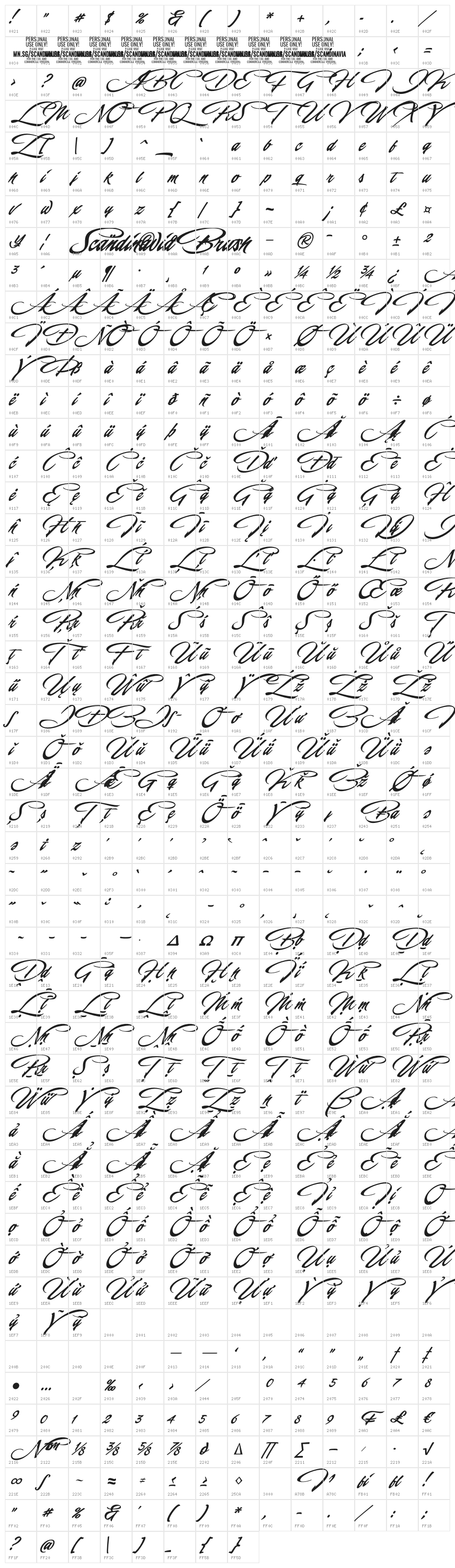 Scandinavia Brush PERSONAL Regular Character Map