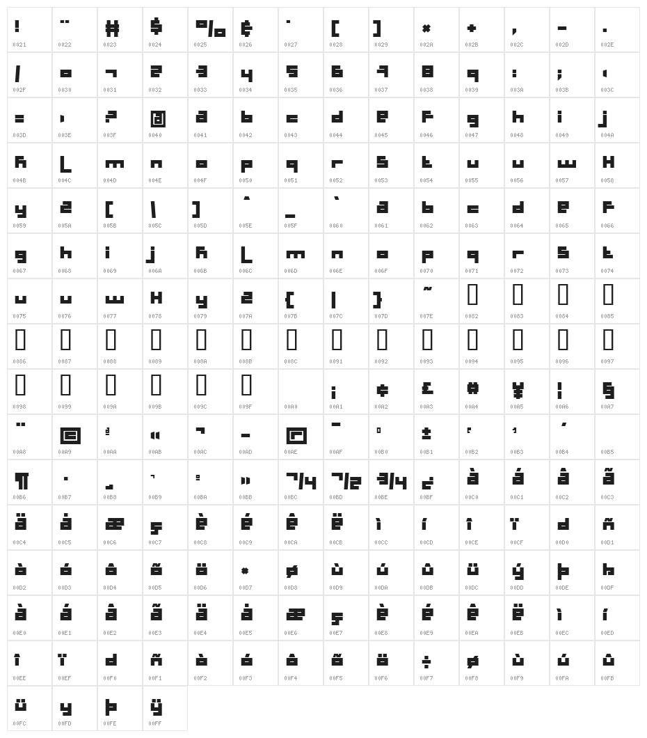 Schleepy Character Map