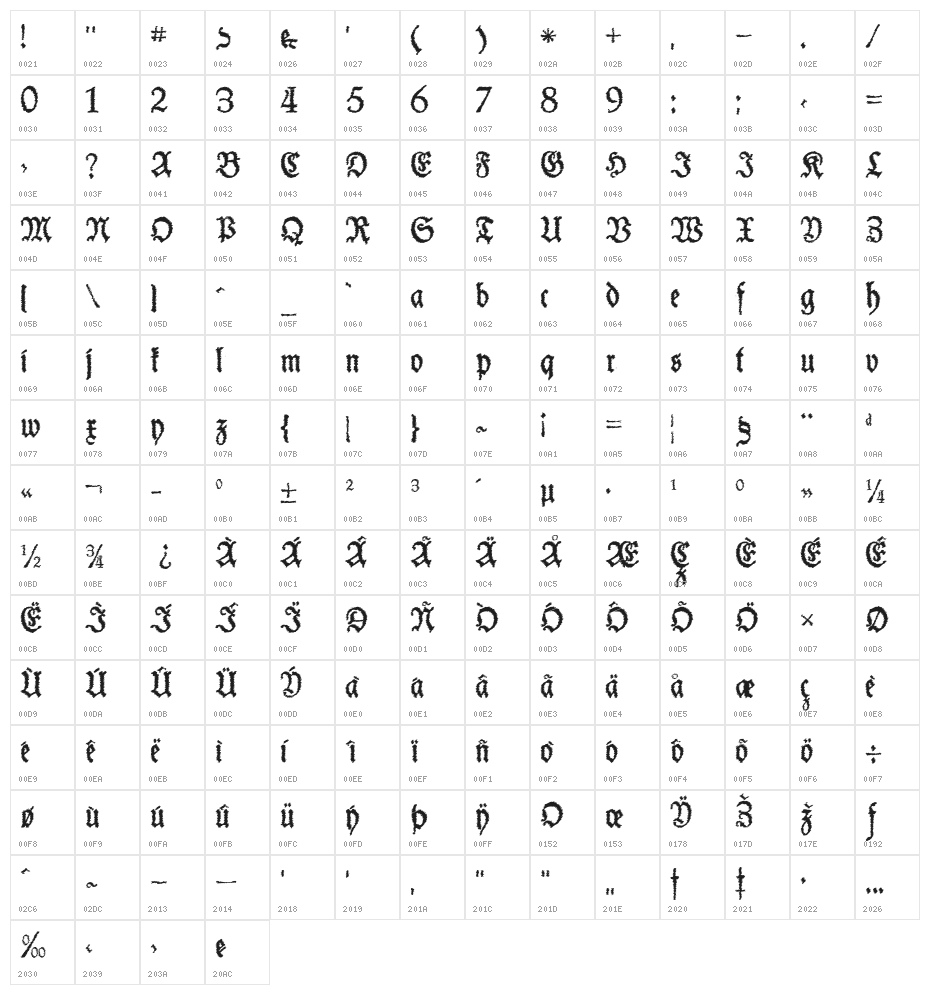 SchneiderBuchDeutschTrashFree Character Map