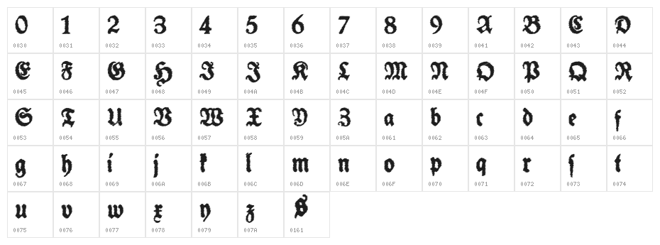 SchneidlerHalbFetteTrash Character Map