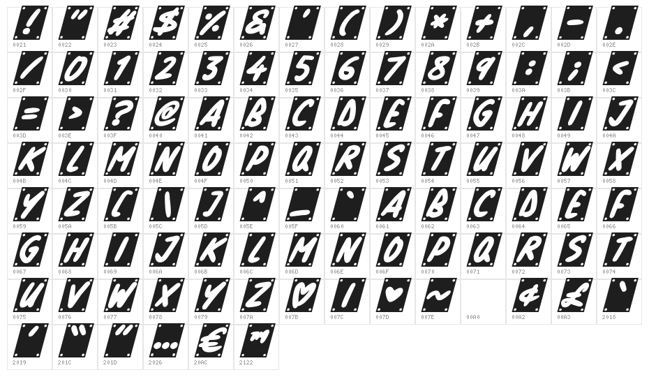 School Play Italic Character Map