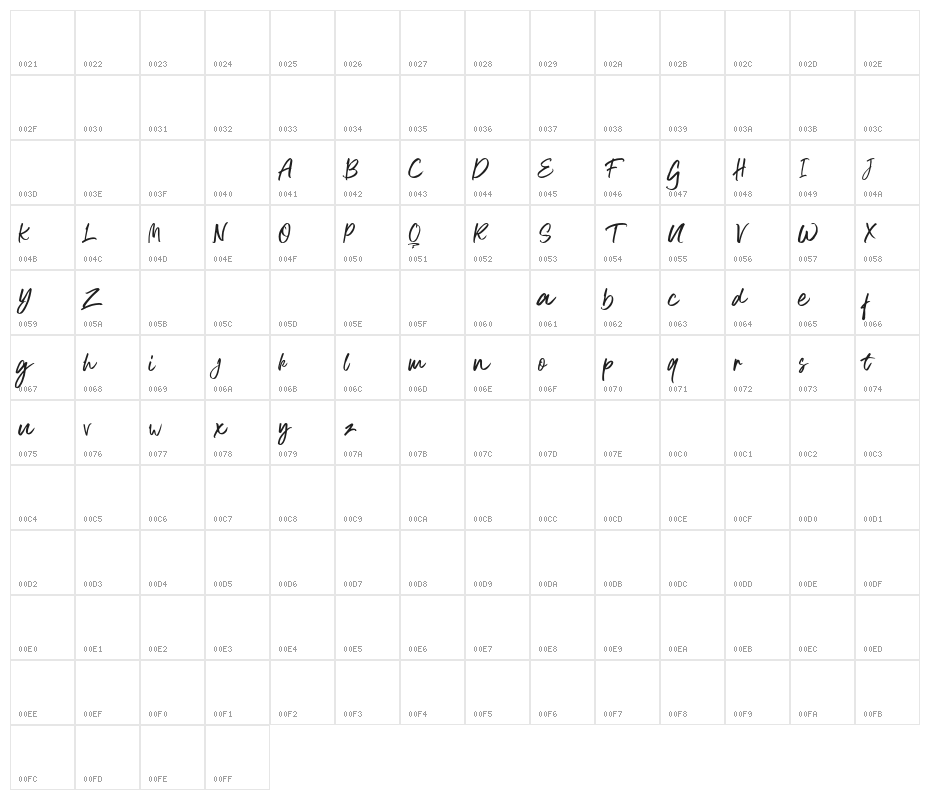 SchoolystFree-Regular Character Map