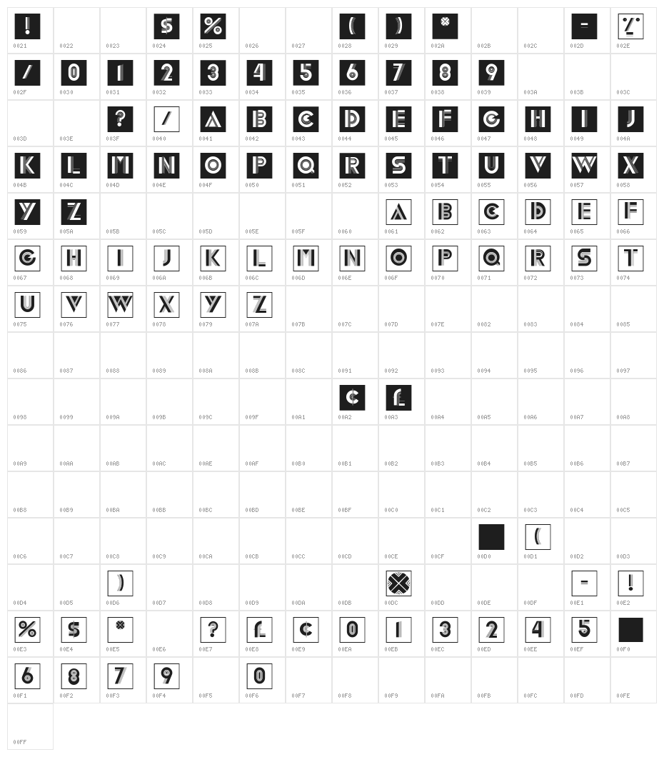 Schraffura Character Map