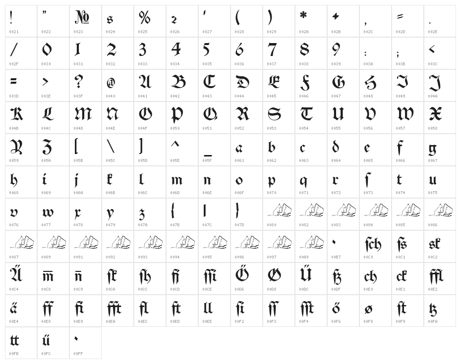Schwaben Alt Bold Character Map