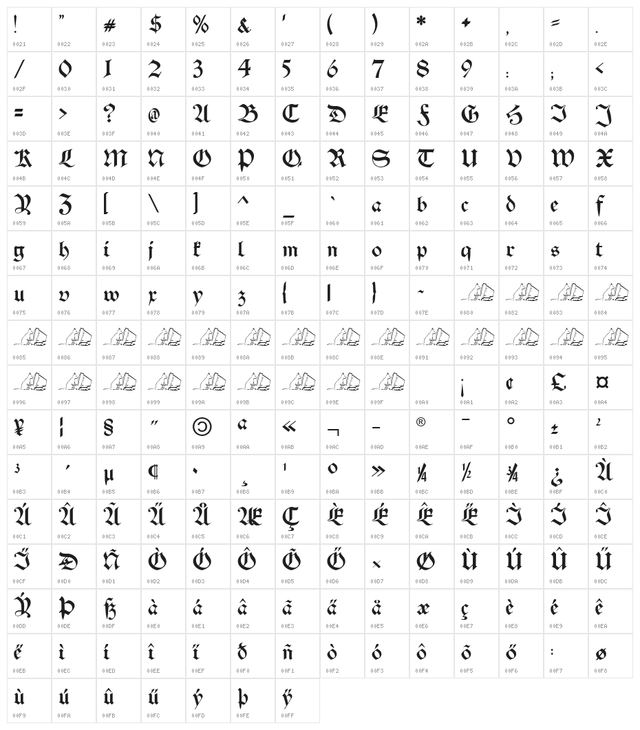 Schwaben Alt UNZ1A Character Map