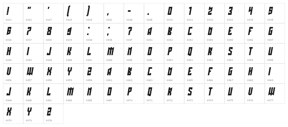Schwachsinn Italic Character Map