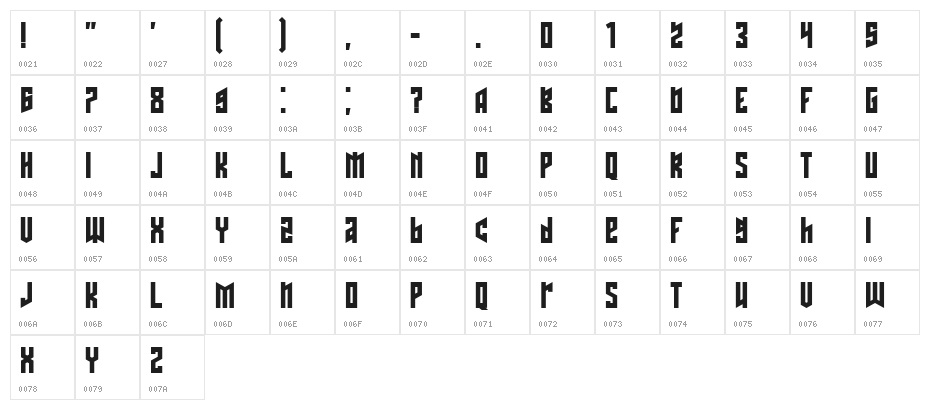 Schwachsinn Regular Character Map