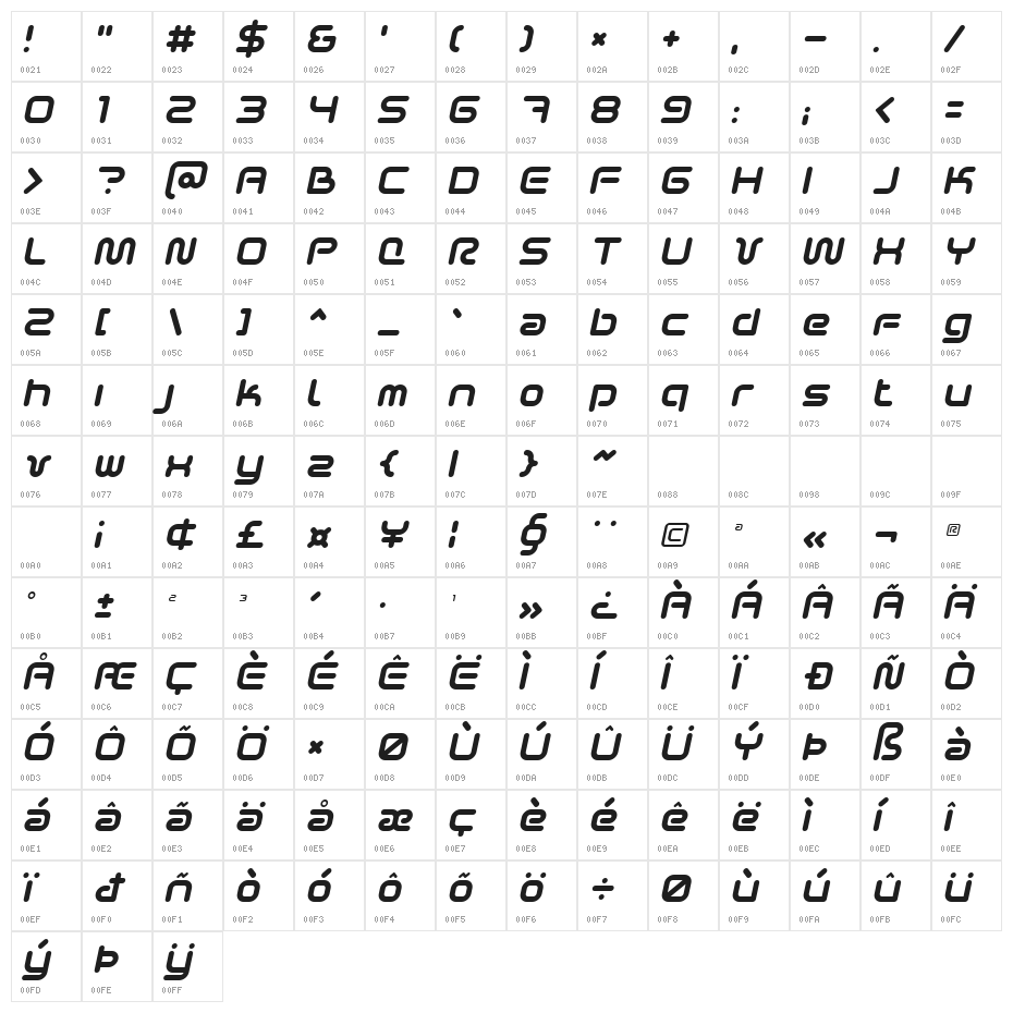 Sci Fied 2002 Italic Character Map