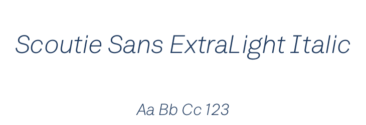 Scoutie Sans ExtraLight Italic Font Preview