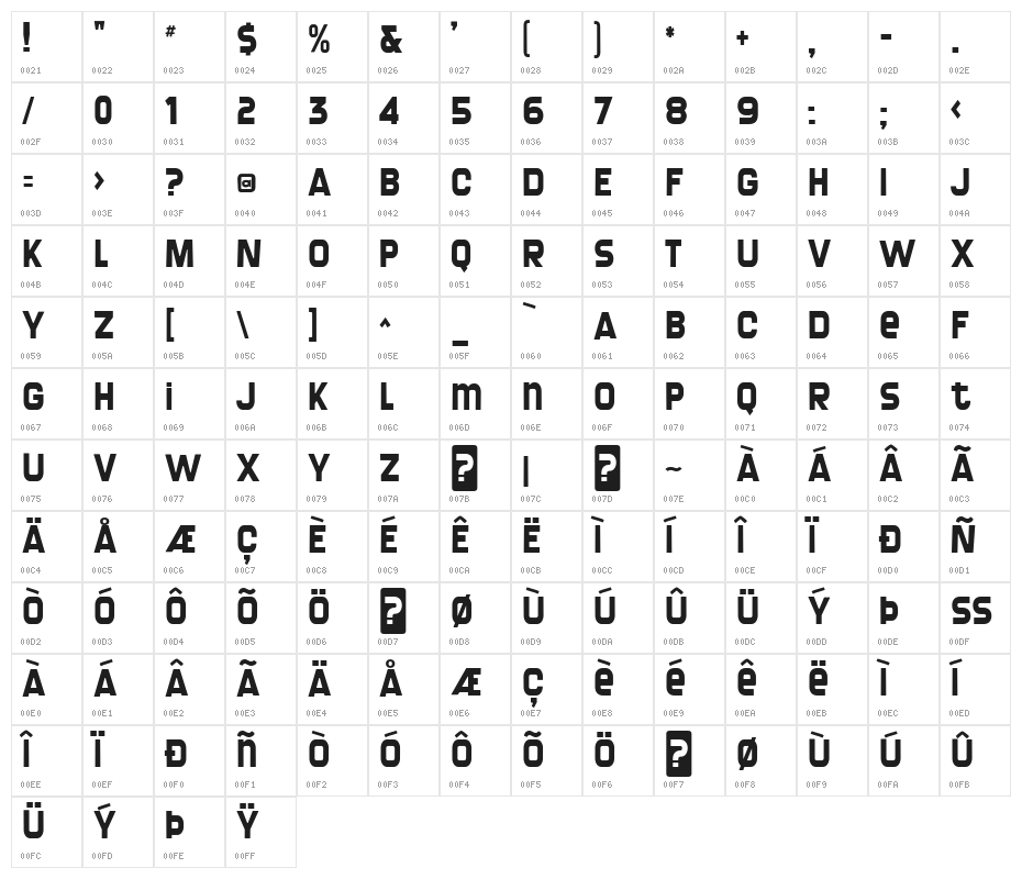 Screengem-Regular Character Map