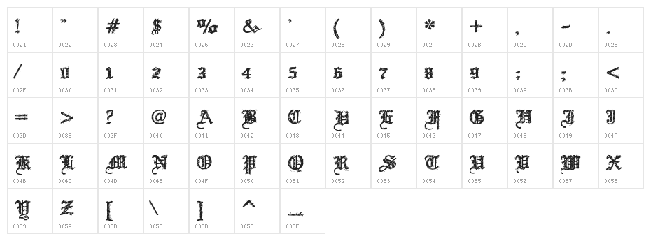 Screw DSG Character Map