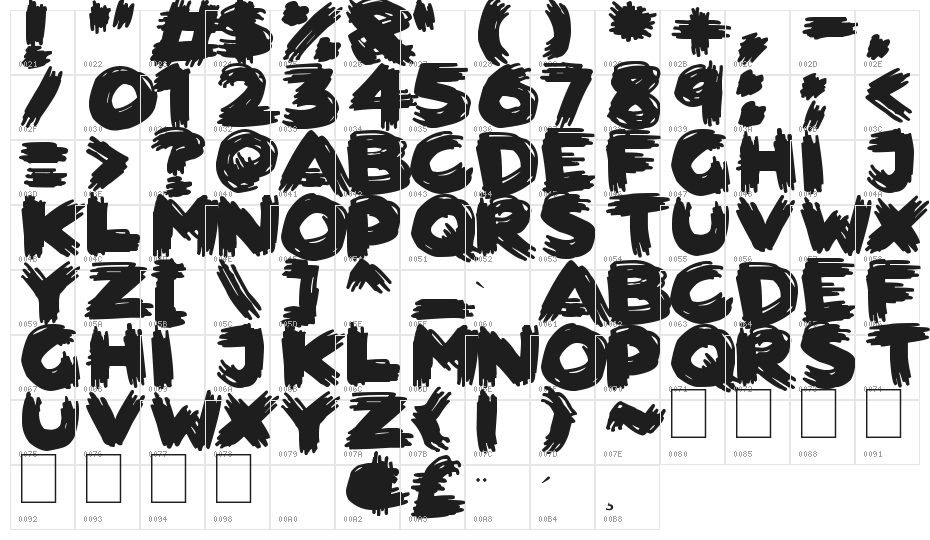 Scribbletastic Brush Character Map