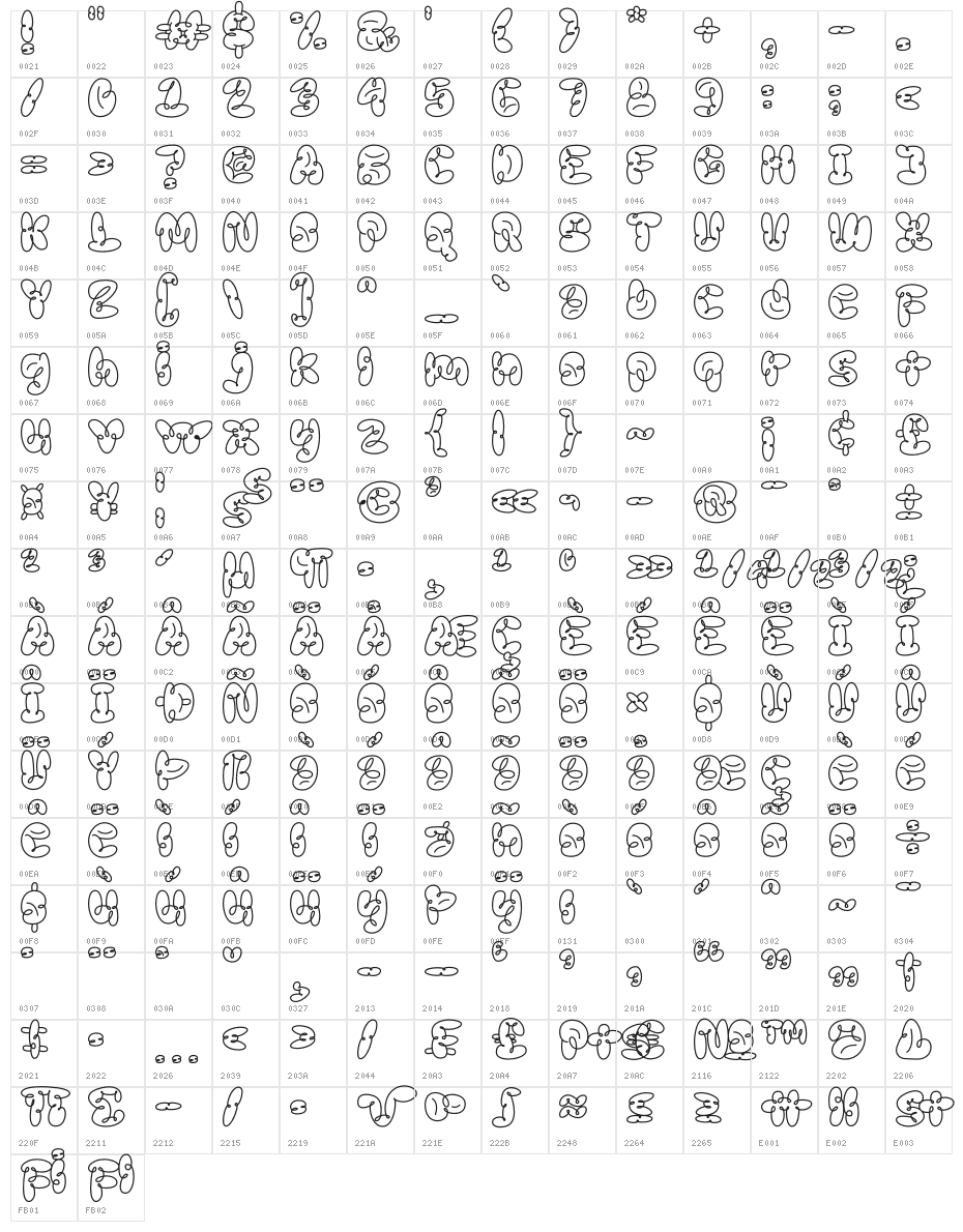 Scrouble Outline Character Map
