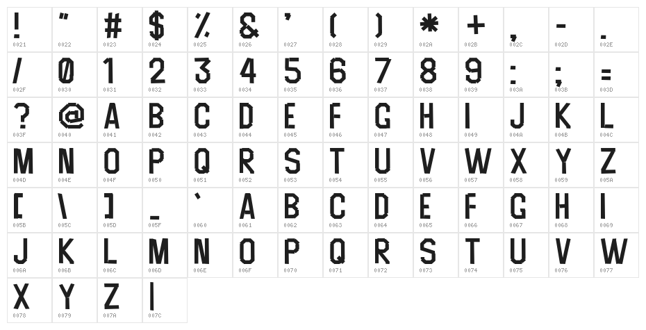 Scruffy-Regular Character Map