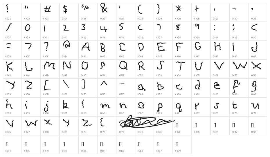scary fontt Character Map