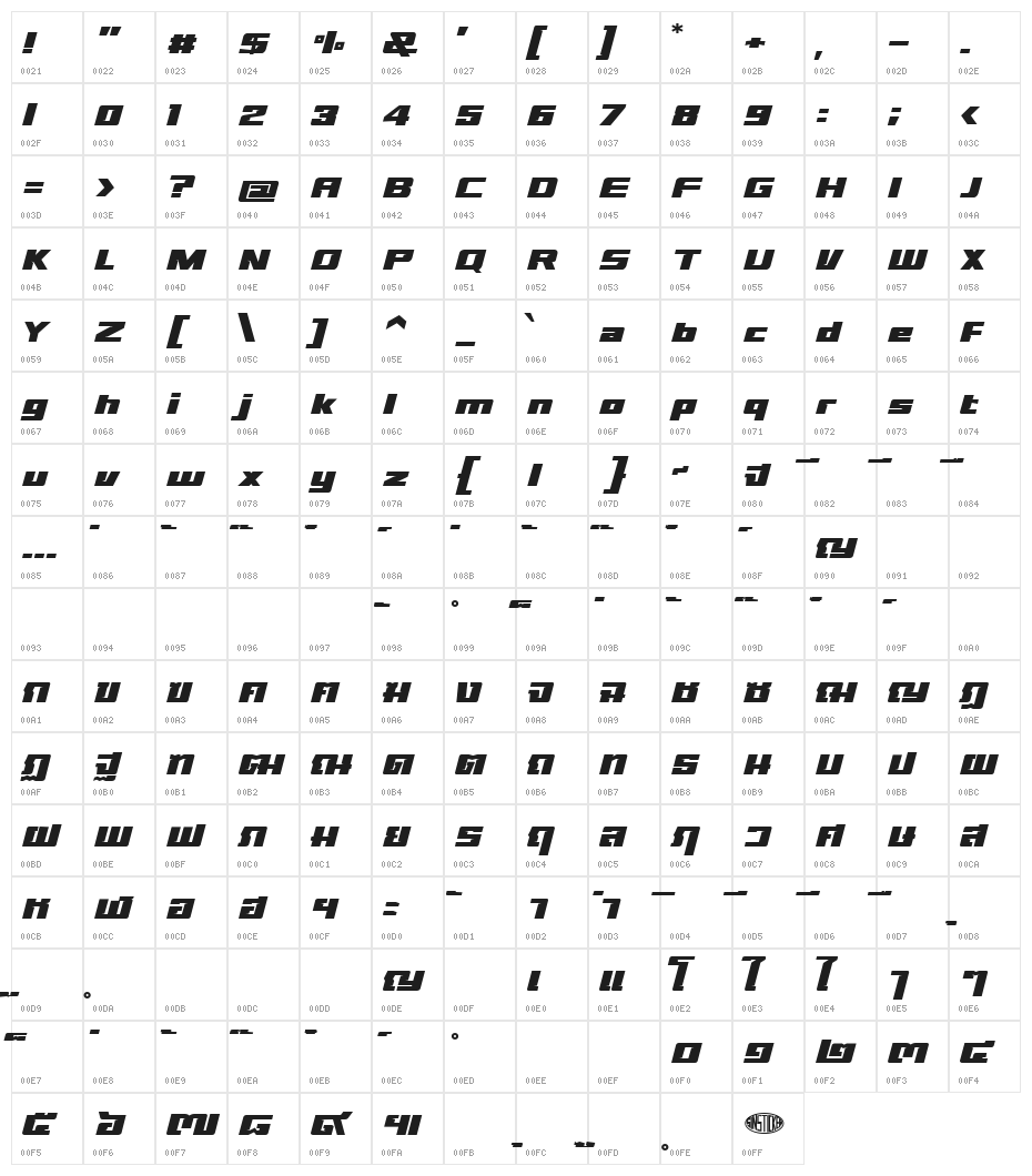 sdprostreet-Regular Character Map