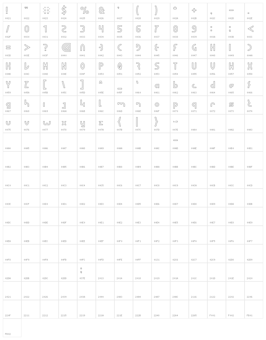 SEBA-Hollow Character Map
