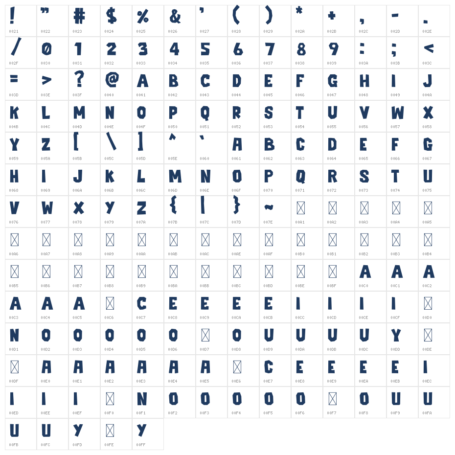 SEEKUW1 Character Map
