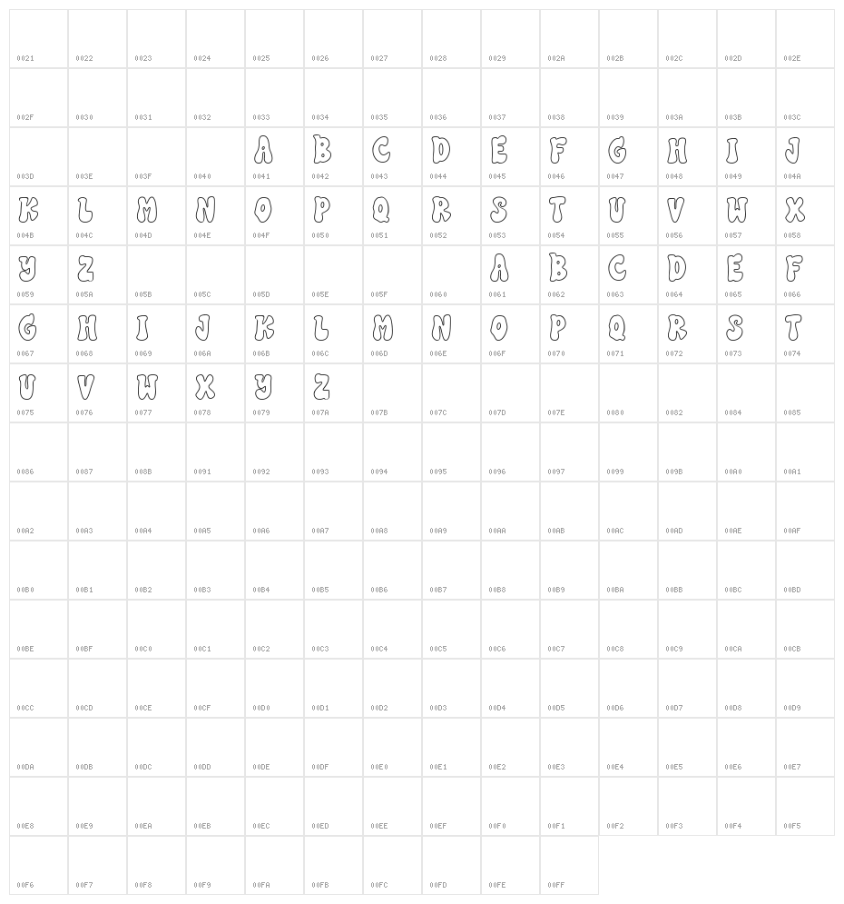 SEVENTIES GROOVY LINE Character Map