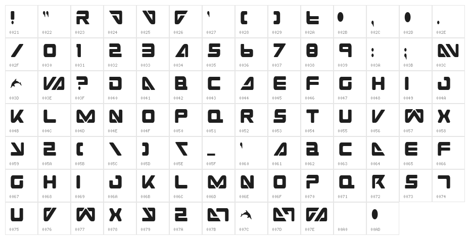 Sea Dog 2001 Condensed Character Map