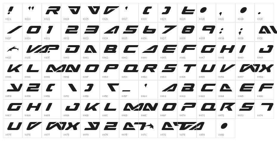 Sea Dog 2001 Italic Character Map