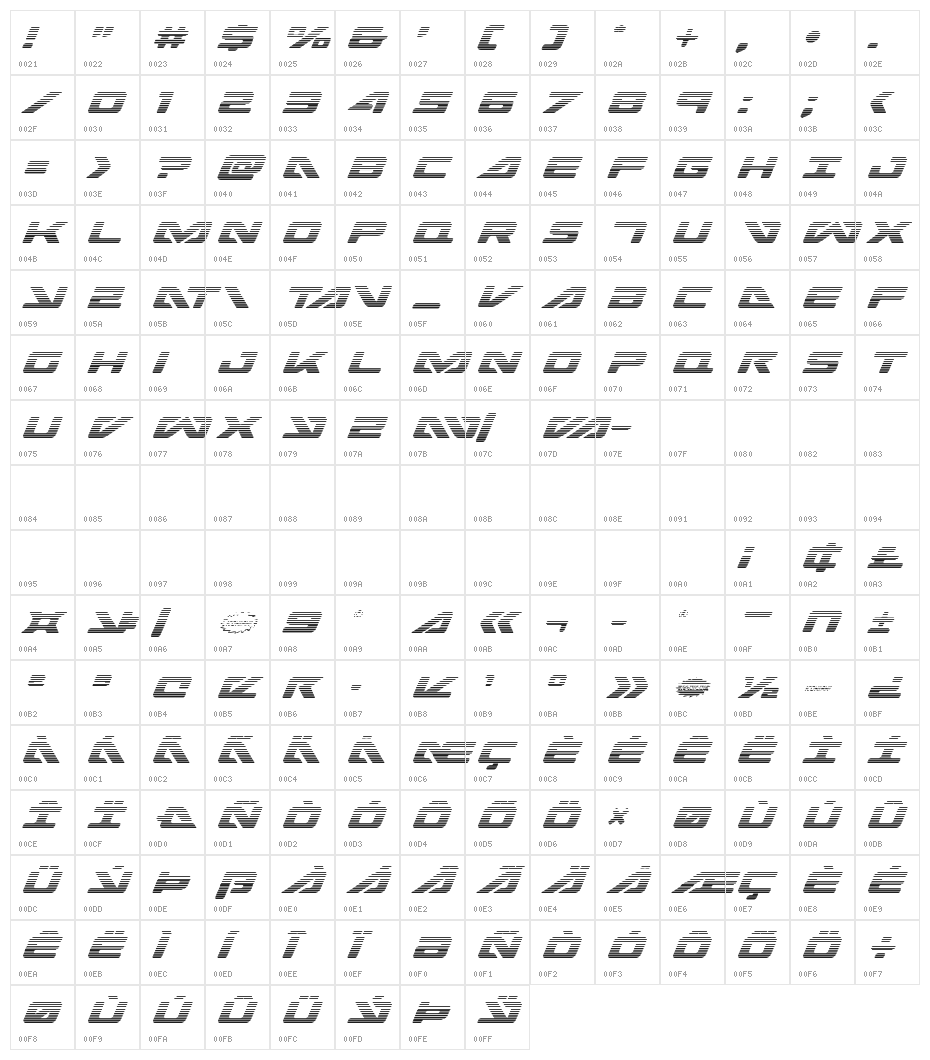 Sea-Dog Gradient Italic Character Map