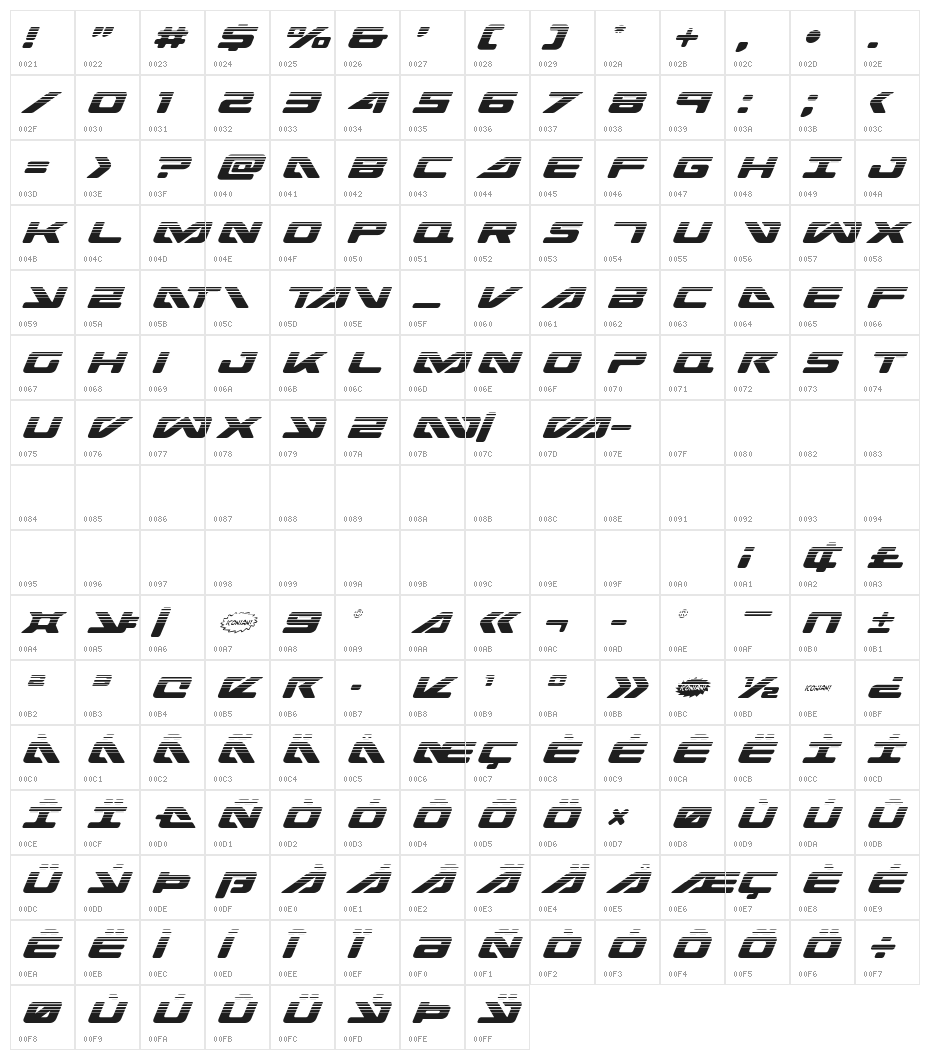Sea-Dog Halftone Italic Character Map