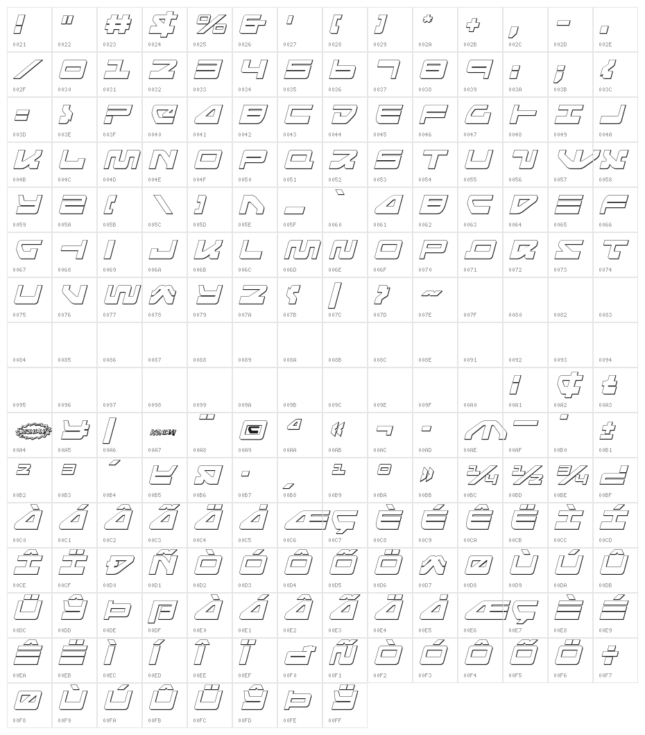 Searider Falcon 3D Italic Character Map