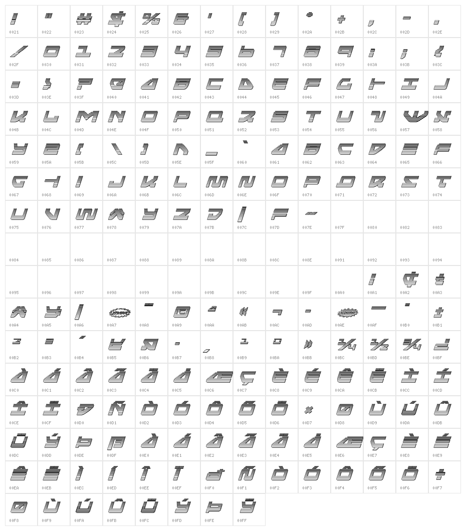 Searider Falcon Chrome Italic Character Map