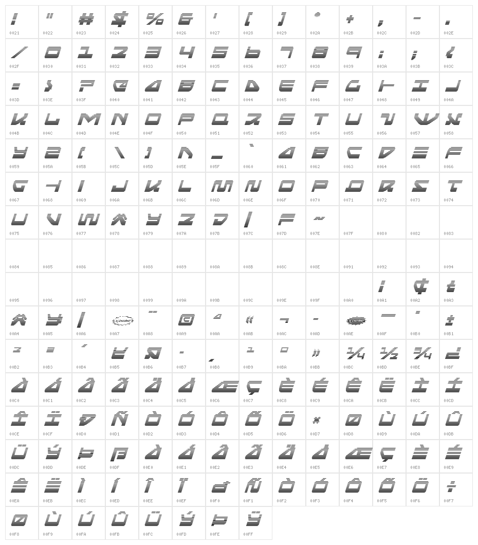 Searider Falcon Gradient Italic Character Map