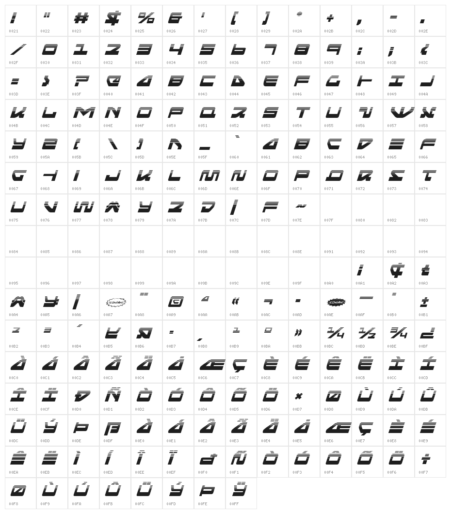 Searider Falcon Halftone Italic Character Map