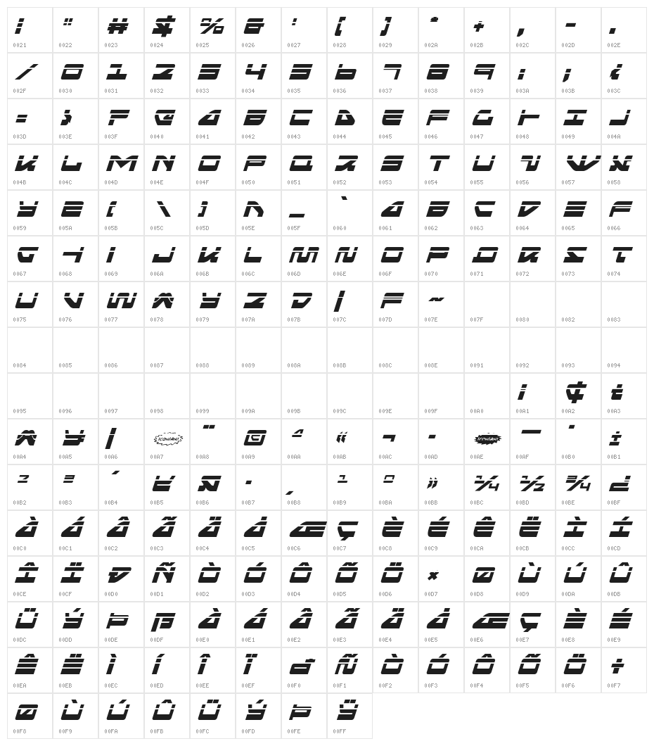 Searider Falcon Laser Italic Character Map