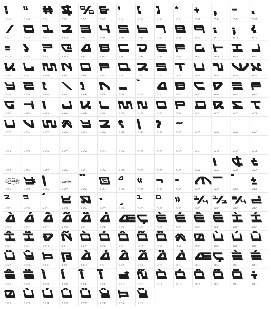 Searider Falcon Leftalic Character Map