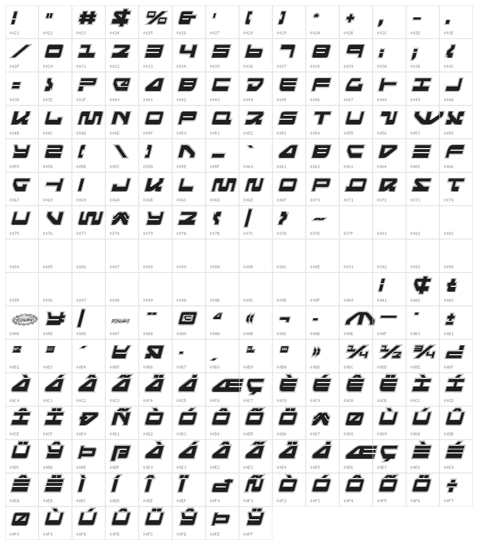 Searider Falcon Pro Italic Character Map