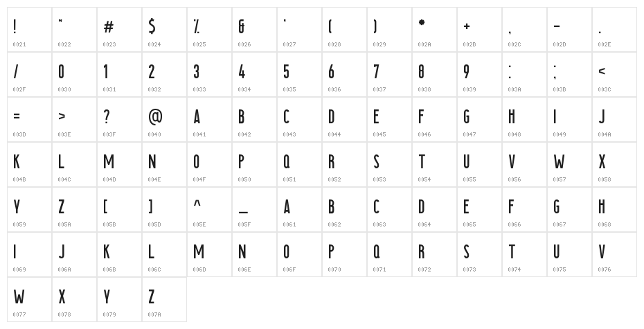 Searocks-Regular Character Map