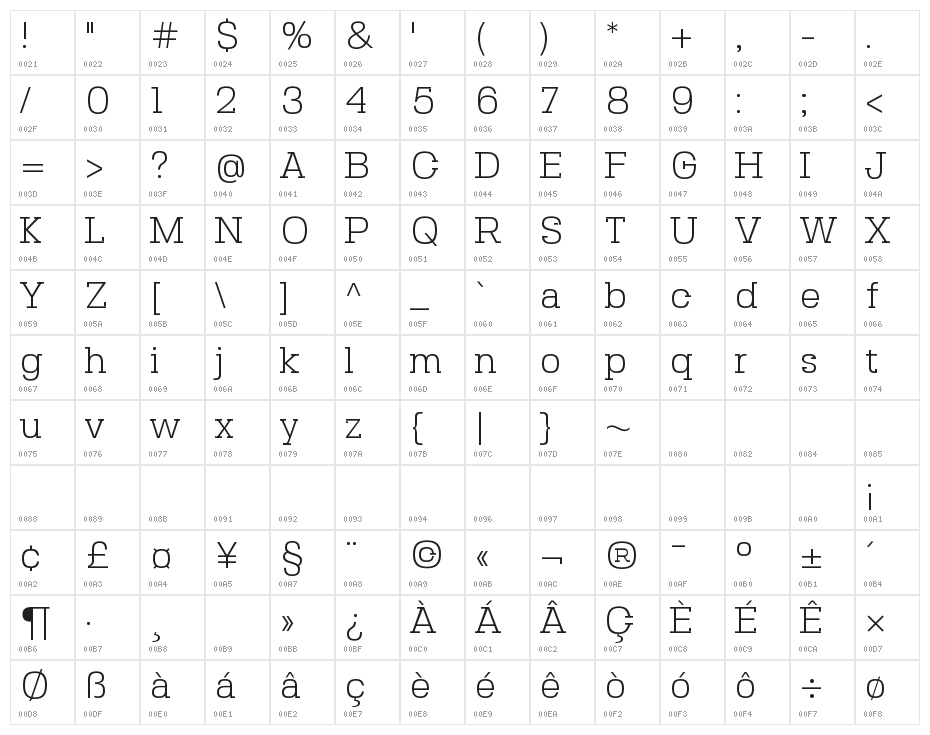 SebSlab-Light Character Map