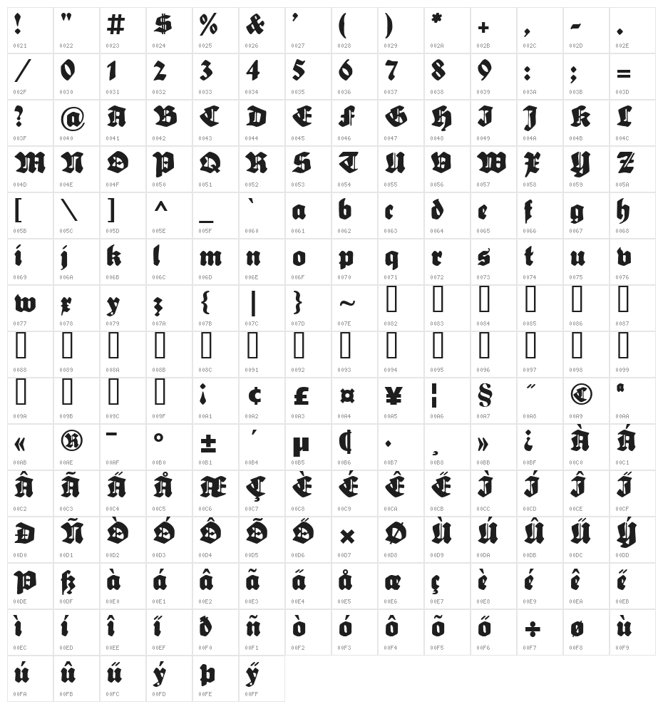 Sebaldus-Gotisch-UNZ1L Character Map