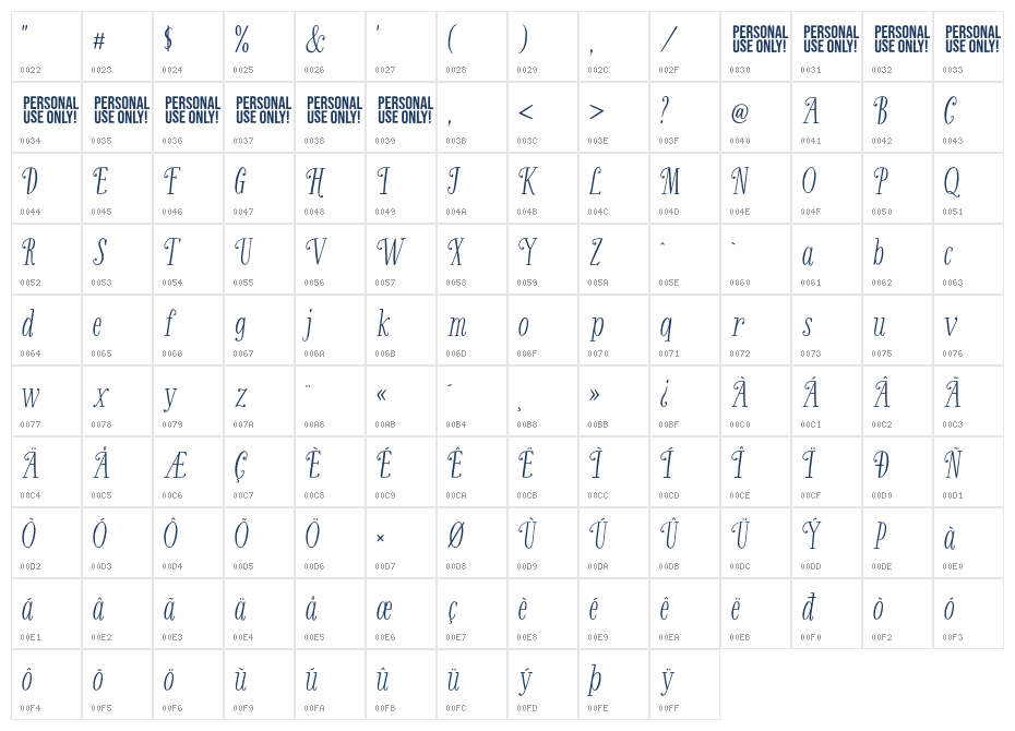 Second Mark Serif-Personal Use Regular Character Map