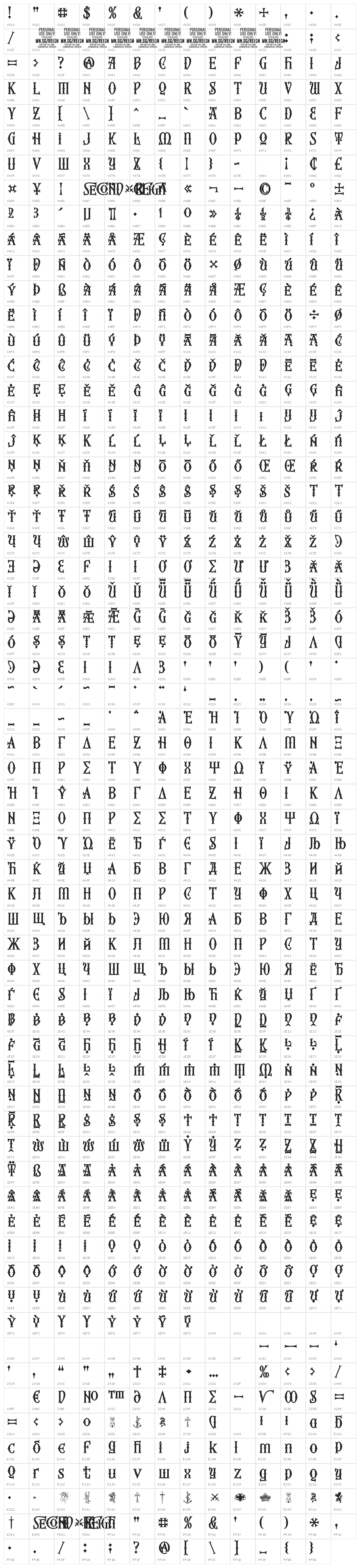 Second Reign PERSONAL USE ONLY Bold Character Map