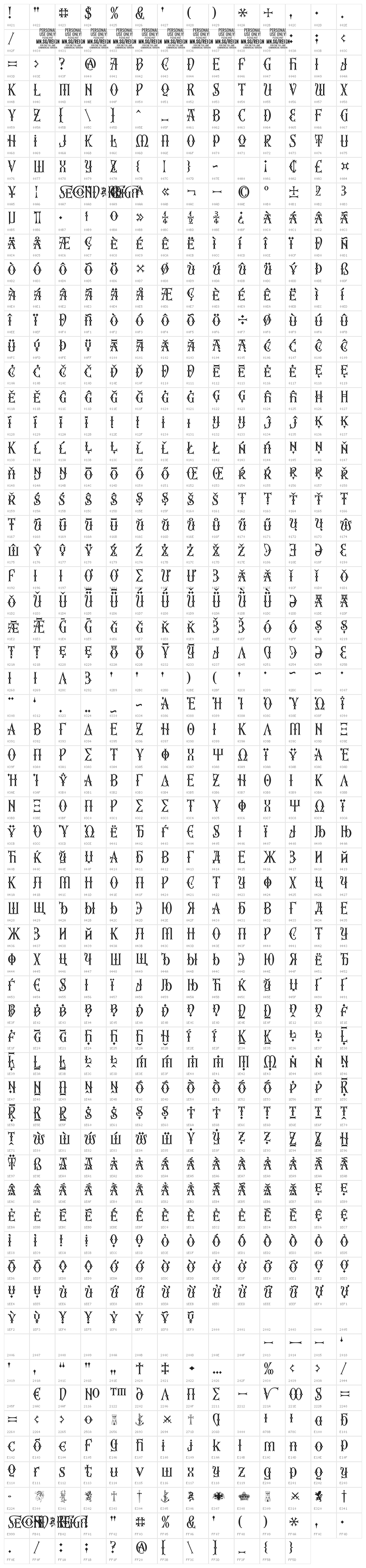 Second Reign PERSONAL USE ONLY Regular Character Map