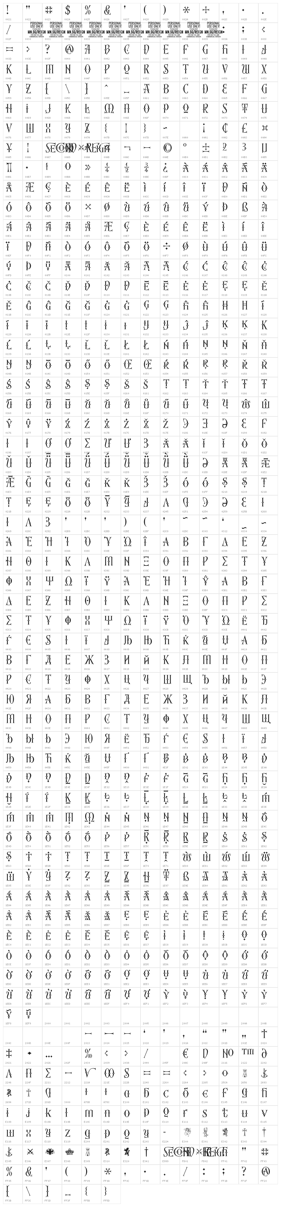 Second Reign PERSONAL USE ONLY Thin Character Map